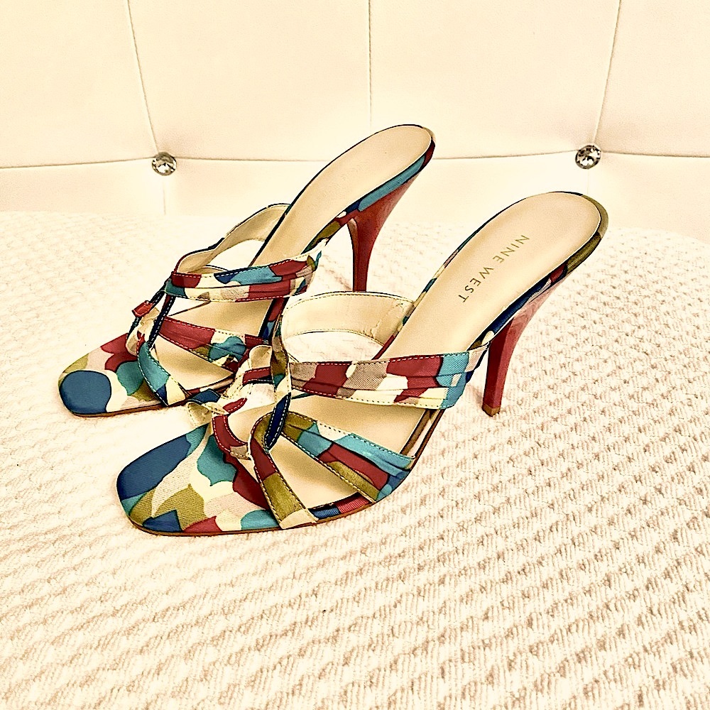 Nine West “Get It Girl” Stiletto Sandals- Size 7.5 Multi-color Mule - NWOT